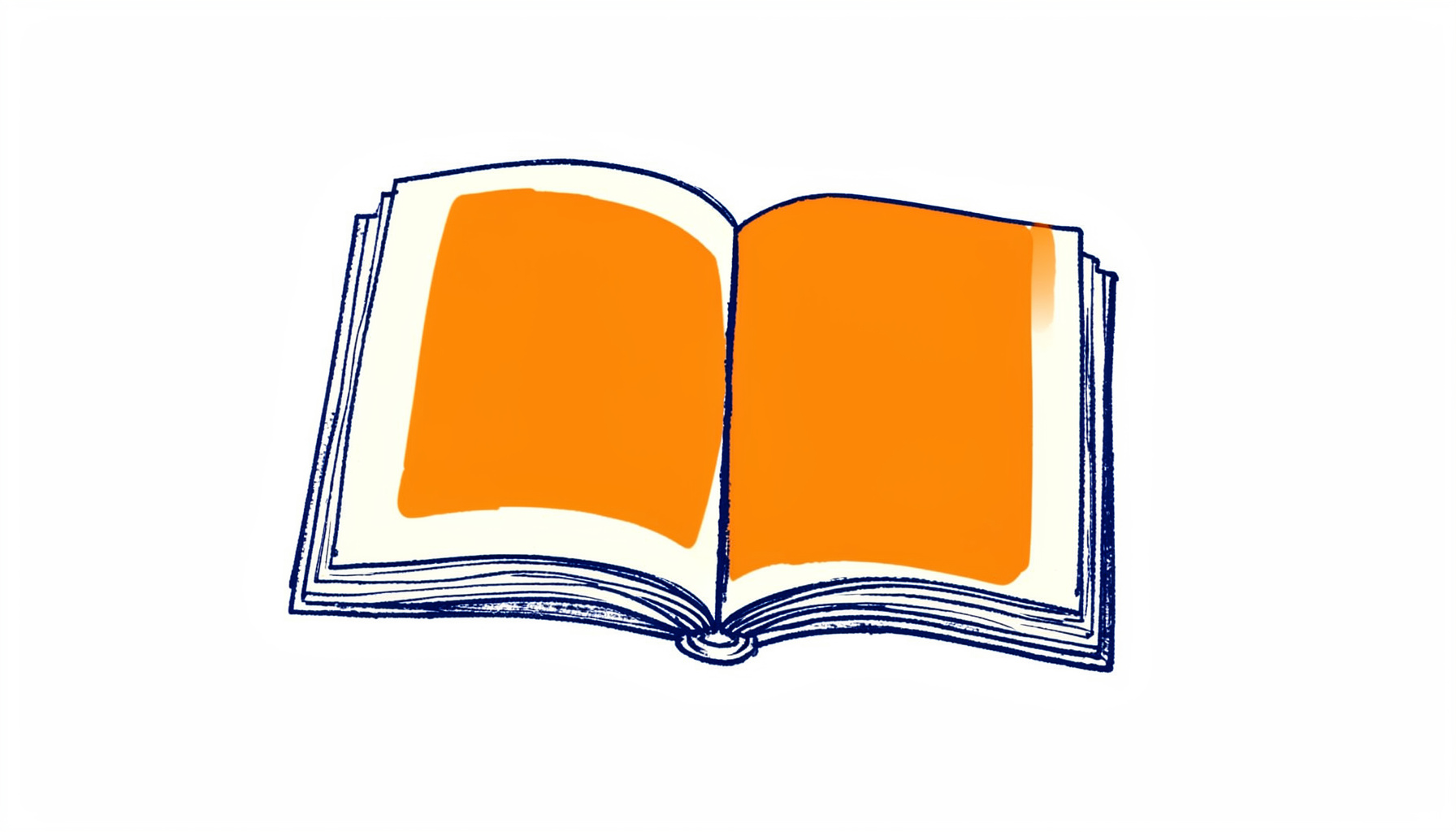 Hand-drawn ink illustration of a single magazine opened to its first page, with soft cream paper tones and deep navy ink linework